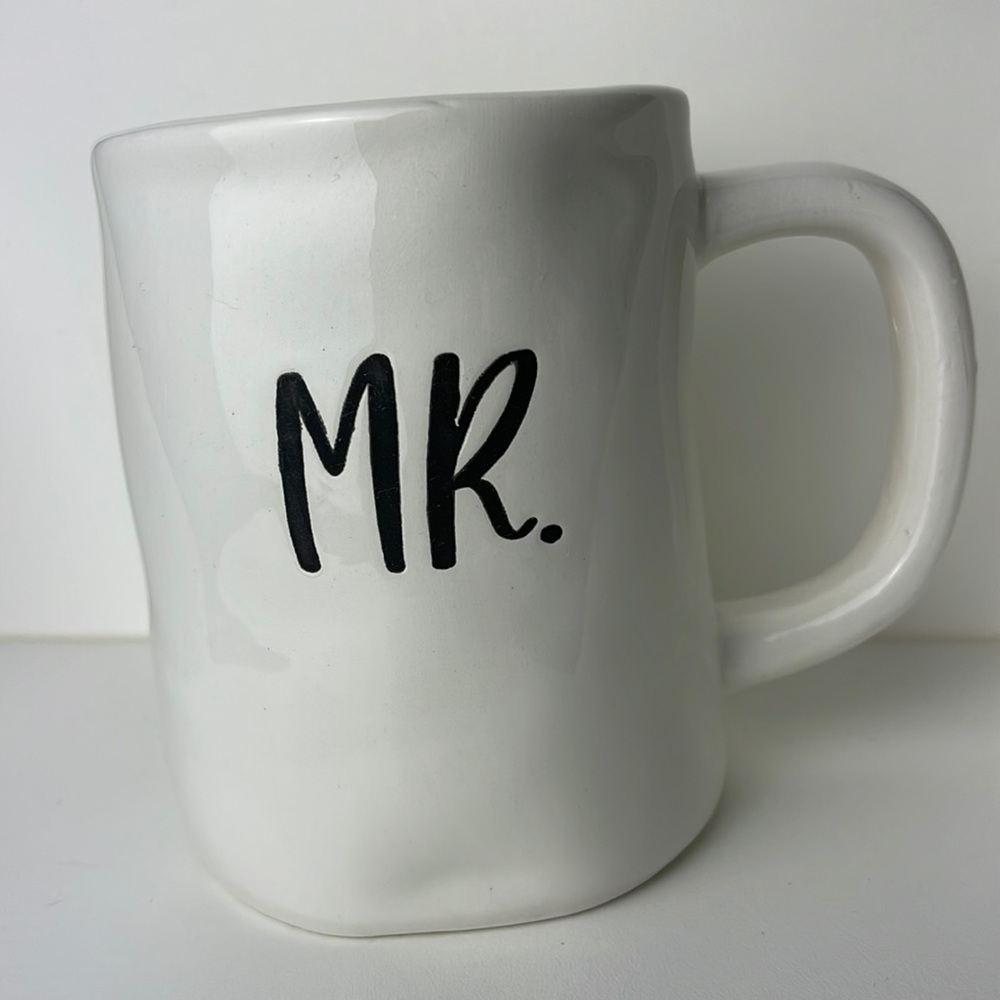 White “Mr.” Handmade RaeDunn-simple style mug with handle couples mug for "MR"